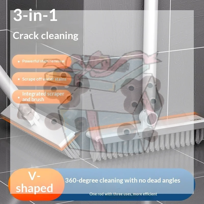 【CC】Brosse de nettoyage à long manche, poils en forme de V, pour éliminer les taches tenaces