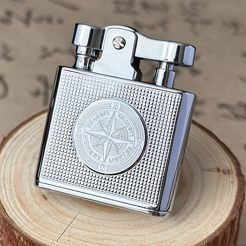 Windproof Retro Brass Cigar Lighter Cigar Lighter Metal Press Kerosene Windproof Lighter Men Smoking Accessories Gadgets