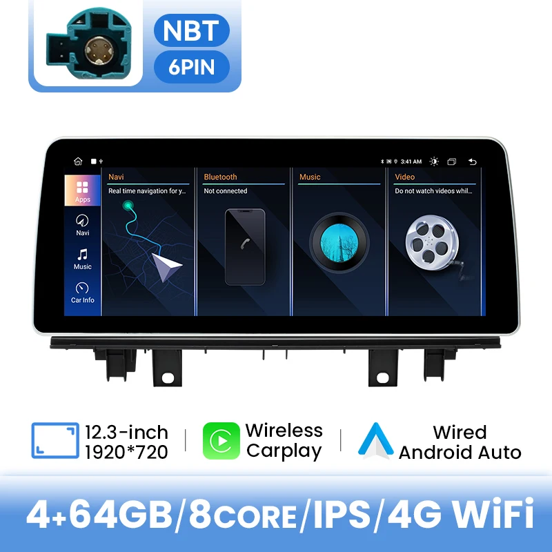 12,3 inch IPS 1920 * 720P draadloze Carplay Android 14 auto multimedia speler voor BMW X1 F48 2016 2017 NBT-systeem 4G wifi-navigatie