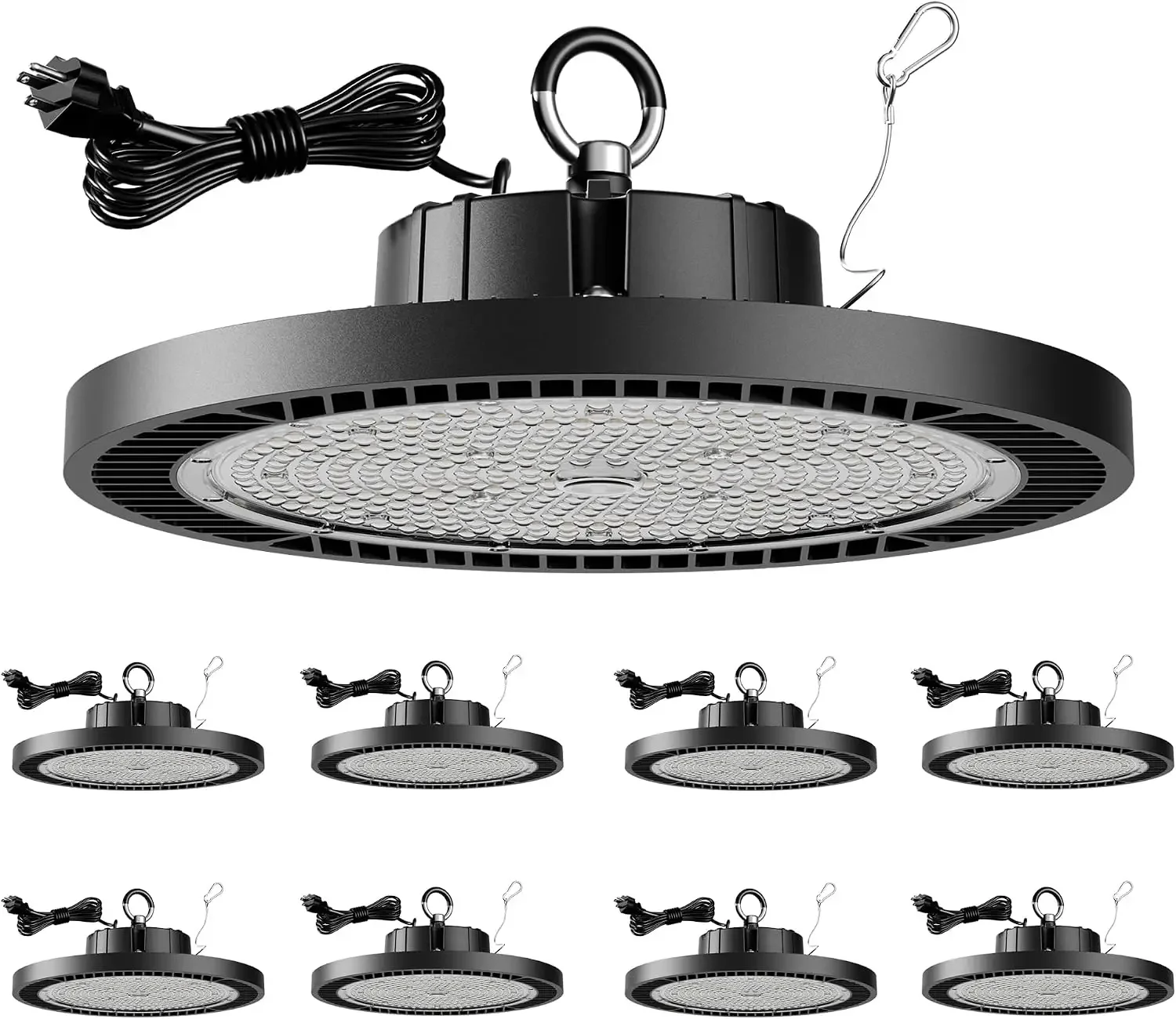 8 Pack UFO LED High Bay Light 250W, 37500LM 5000K AC100-277V UFO High Bay LED Shop Light with Plug Alternative to 800W MH/HPS fo