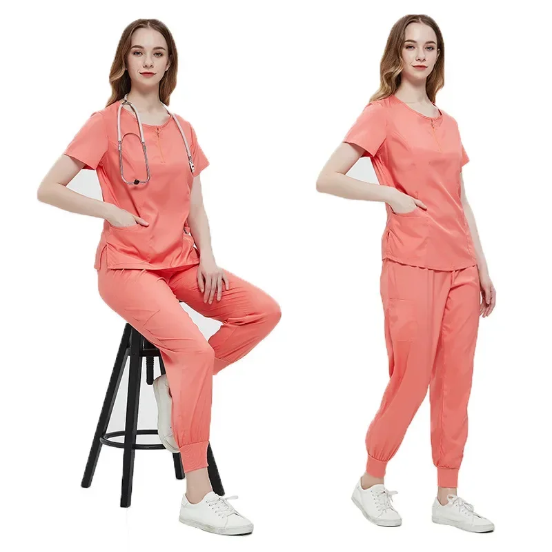 Униформа для спа с короткими рукавами, женская больничная униформа для медсестер, многоцветная эластичная ткань, рабочая одежда для домашних животных, ветеринарная рабочая одежда, аксессуары для медсестер