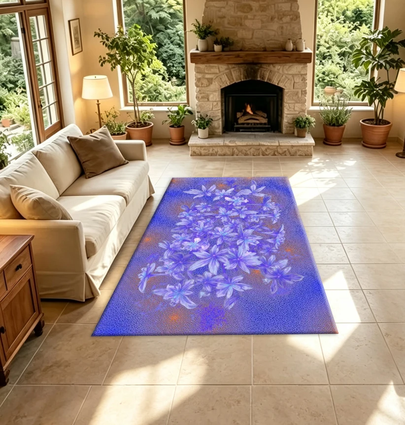Carpet Flooring Purple Floral Bouquet Art Printed Carpet Flooring Household Floor Mat
