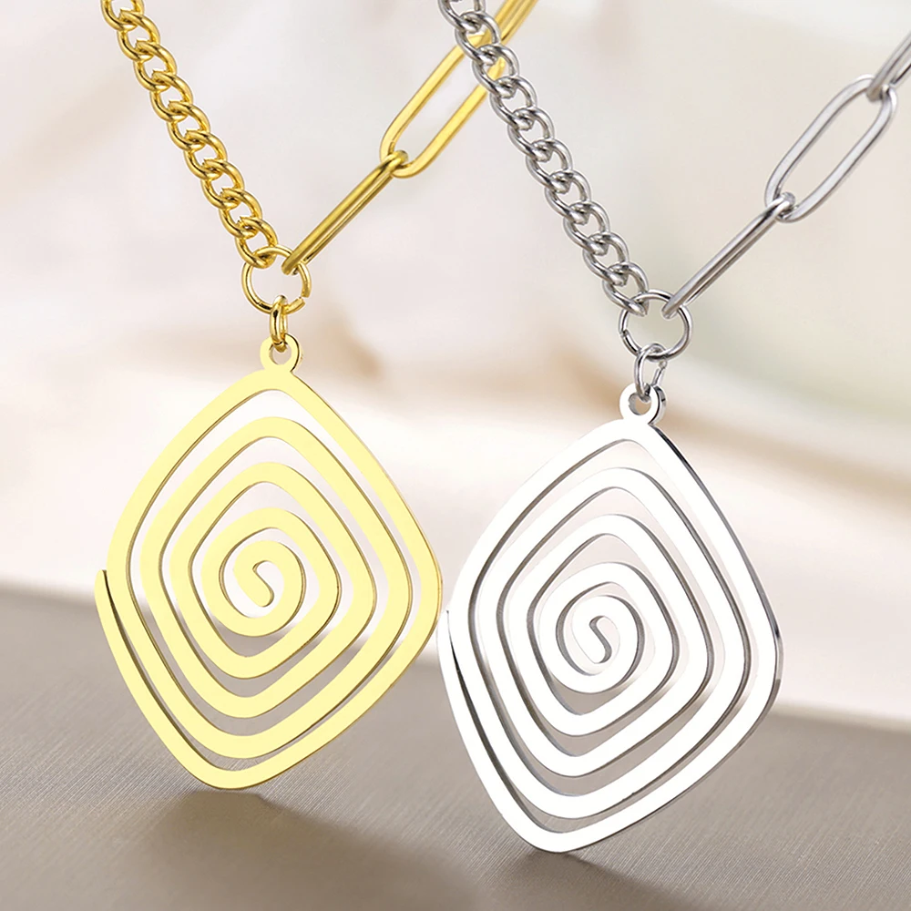 Dawapara Ancient Greek Spiral Necklace Sacred Geometry Spirit Akasha Power and Wisdom Amulet Stainless Steel Spiritual Jewelry