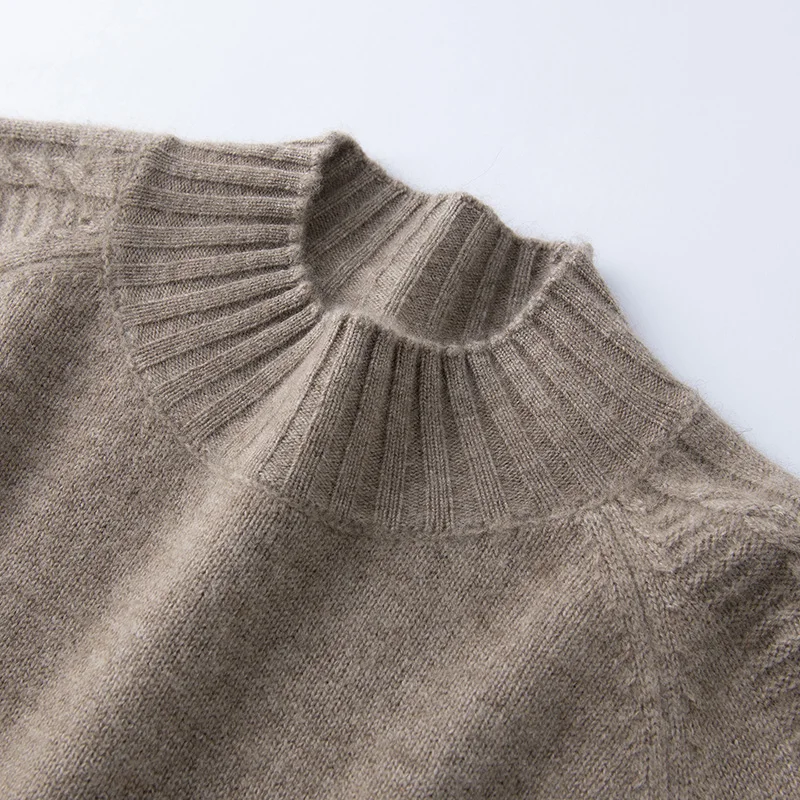 Sweter damski z kaszmiru 100%, model 2025, z półgolfem, luźny, dziergany, modny, ciepły, gruby, wysokiej jakości, koszula kaszmirowa.