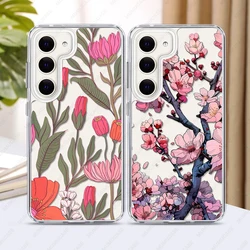 2 in 1 PC+TPU Flowers Phone Case For Samsung Galaxy S25 S24 S23 Ultra S24FE A56 A15 A34 A35 A53 A54 A55 Shockproof Cover