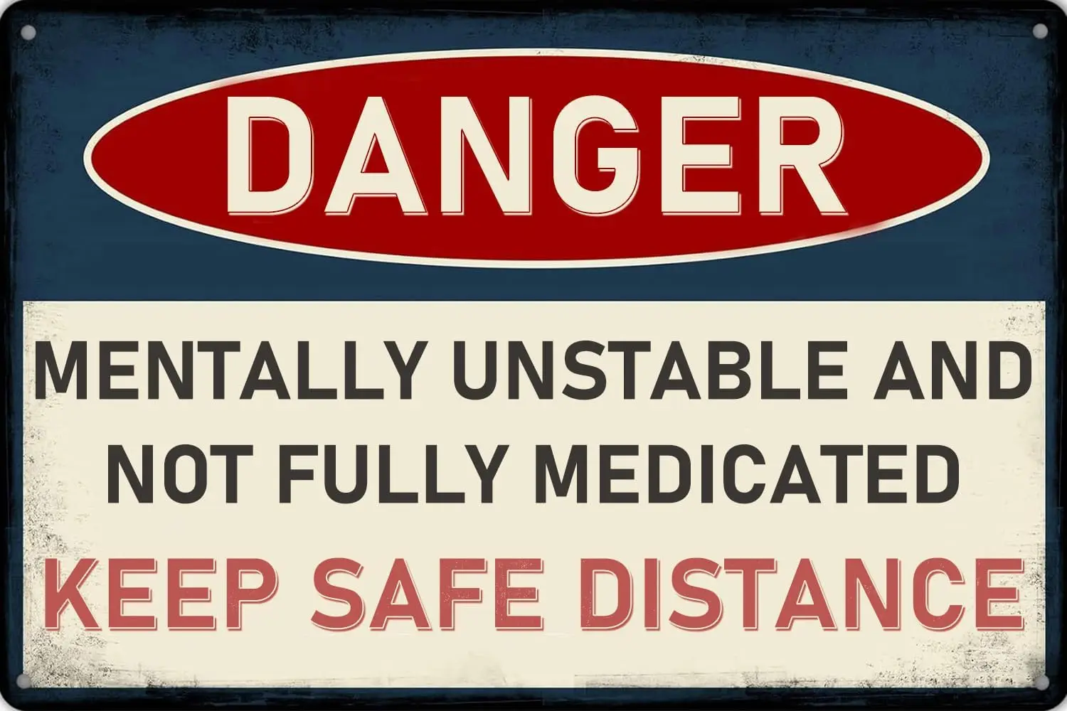 Funny Vintage Metal Tin Sign Danger Sign Mentally Unstable And Not Fully Medicated Keep Safe Distance Wall Decor Plaque for H