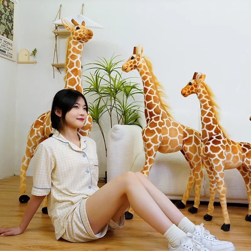 High Quality 50-140cm Simulation Giraffe Plush Toys Cute Stuffed Animal Soft Real Life Giraffe Doll Birthday Gift Kids Toy