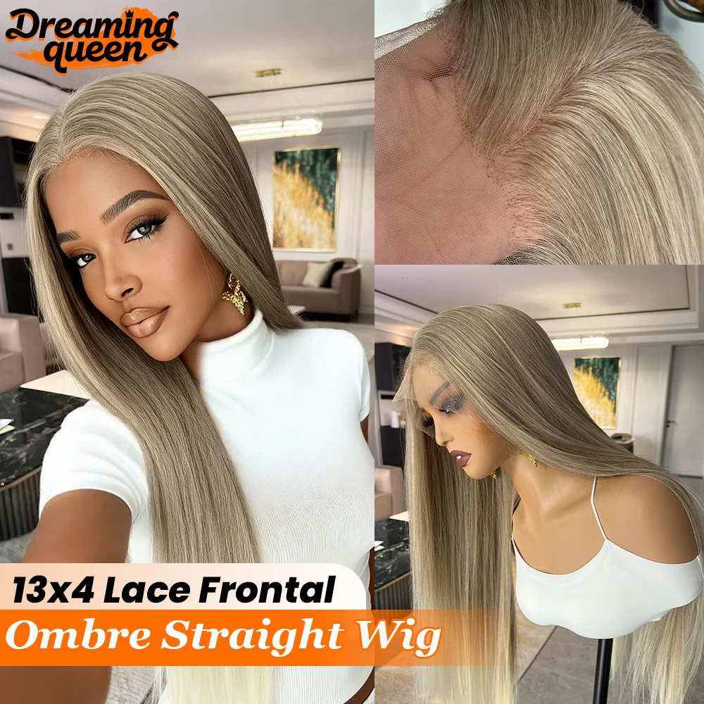 

Волосы Dreaming Queen, прямой парик цвета омбре с натуральной линией волос, 13x4, кружевной фронтальный синтетический парик, предварительно выщипанные отбеленные узлы