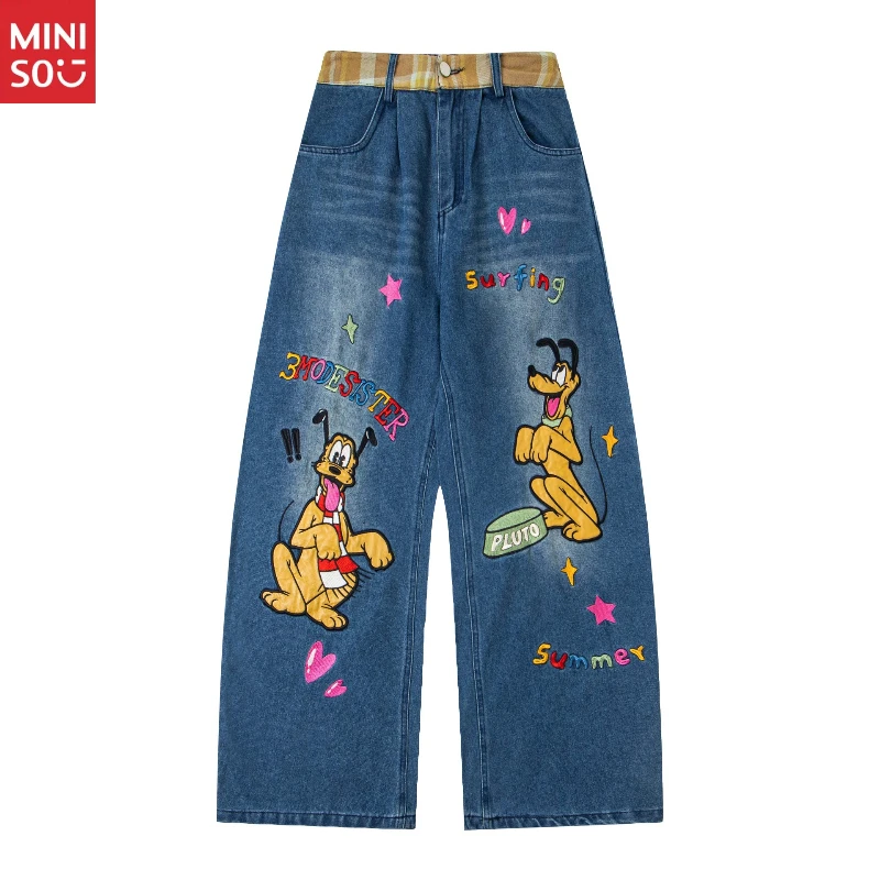 

2025 Women's Pluto Embroidery Jeans High Waist Wide Leg American Retro Loose Pants