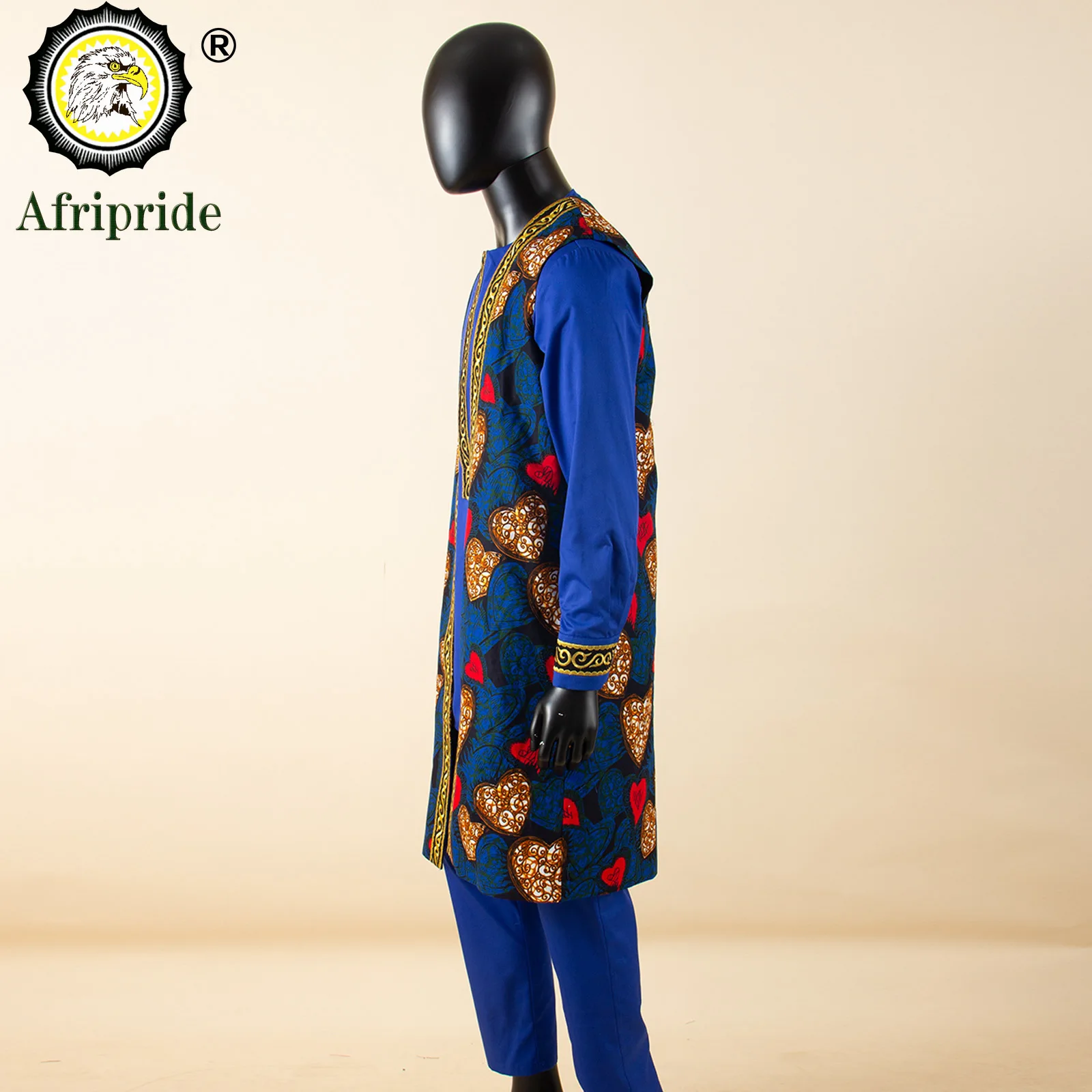 남성용 아프리카 의류 프린트 자켓 자수 셔츠 및 바지 3 피스 세트 다시키 의상 플러스 사이즈 포멀 복장 A2216035