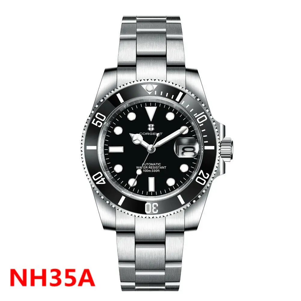 

Мужские часы класса люкс Corgeut, 40 мм, автоматические механические наручные часы NH35, полностью стальные, с люминесцентным покрытием, керамические, водонепроницаемость 100 м, сапфировое стекло