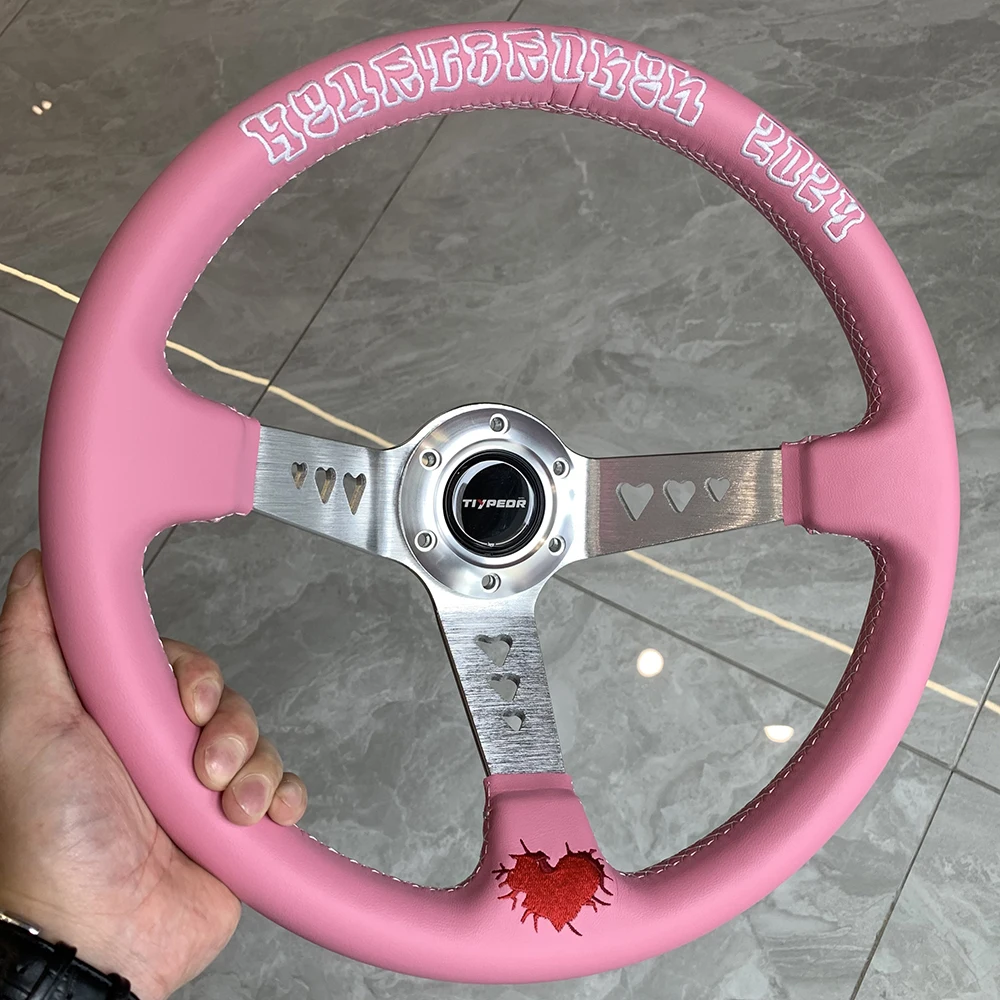 Heart Leather JDM Style Heartbreak Series Pink Embroidery Custom Steering Wheel