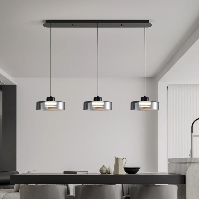 

Dining Room LED Pendant Lamp Modern Kitchen Bar Long Table Decoration Smoke Gray Glass Chandelier Bedside Hanging Lamp