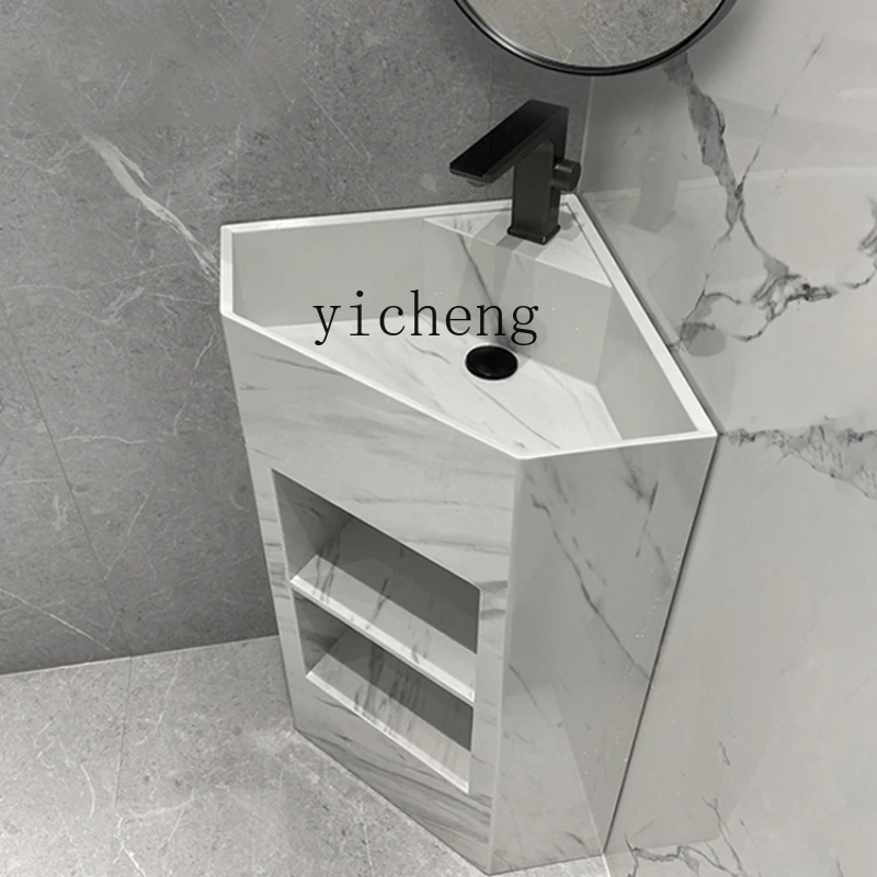 ZC Stone Plate Vertical Column Washbasin Corner Basin Vertical Floor Triangle Wash Basin Bathroom Corner Wash Basin