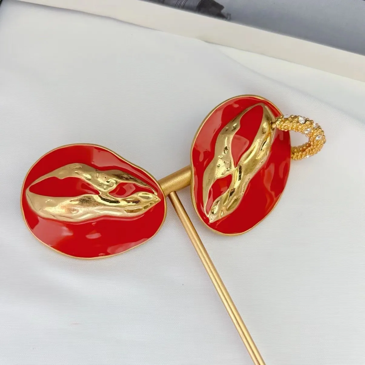 

French Romantic Red Lip Enamel Mouth Earring, Brass High-quality Women's Jewelry Gift