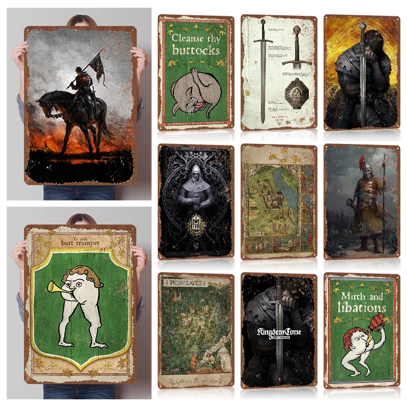 Kingdom Come: Deliverance carteles de hojalata, arte de pared personalizable, carteles de hojalata de Metal Retro Vintage para juegos de decoración del hogar