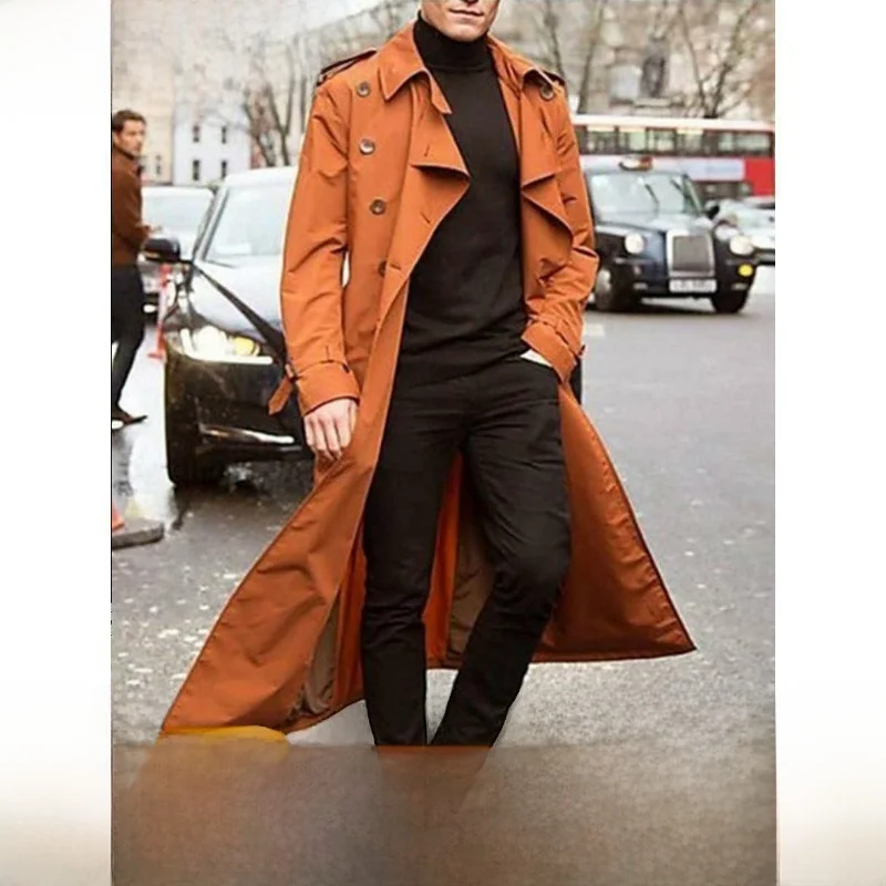 

Длинный плащ, мужская свободная верхняя одежда, осеннее модное молодежное пальто с откидным воротником на одной пуговице, пальто для мужчин