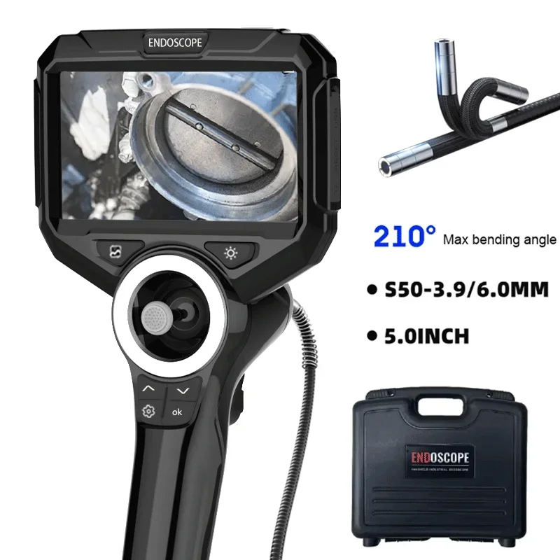 720 Degrees All Way Steering 3.9mm Industrial Endoscope with 5 Inch HD Screen for Car Pipe Sewer Inspection Borescope Camera