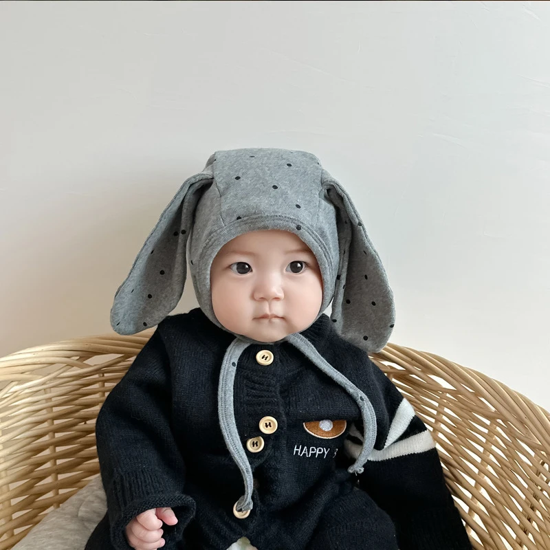

Cute Rabbit Ear Protection Hat Newborn Fetal Hat 0-20M Baby Dot Print Cotton Headgear Bonnet Spring Autumn Warm Kid Earmuffs Cap