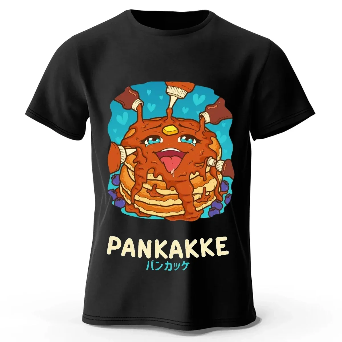 Cotton Summer Men Tee Shirts Beach Cute Tops High Street Men Clothing Funny Naughty Foodie Pun Kawaii Pancake T-Shirt graphic