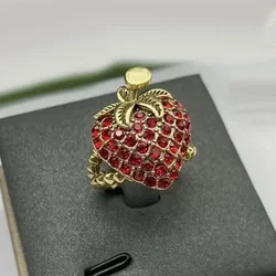 Fashion Retro Strawberry Open Ring Micro Pave Red Full Cubic Zirconia Stones Women Lady Luxury Brand Jewelry Gift High Quality