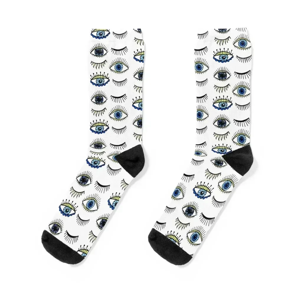 

Evil Eyes Blue Yellow Lucky Charm Symbol Socks Christmas new year happy anti slip football Socks For Men Women's