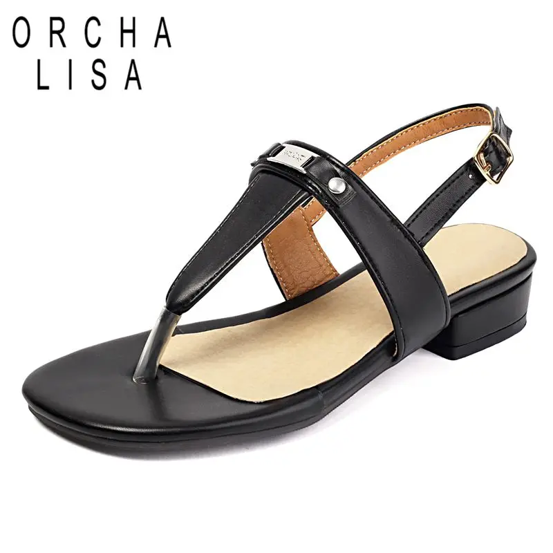 

ORCHA LISA New Design Women Sandals Clip Toe Low Heels 2.3cm Buckle Strap Metal Decoration Plus Size 41 42 43 Leisure Soft Shoes