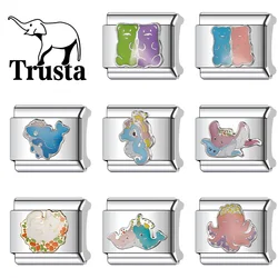 Trusta 2024 Fashion Cute Marine Animals Butterfly Charm Italian Links 9mm Bracelet Stainless Steel for Women DIY Jewelry N033