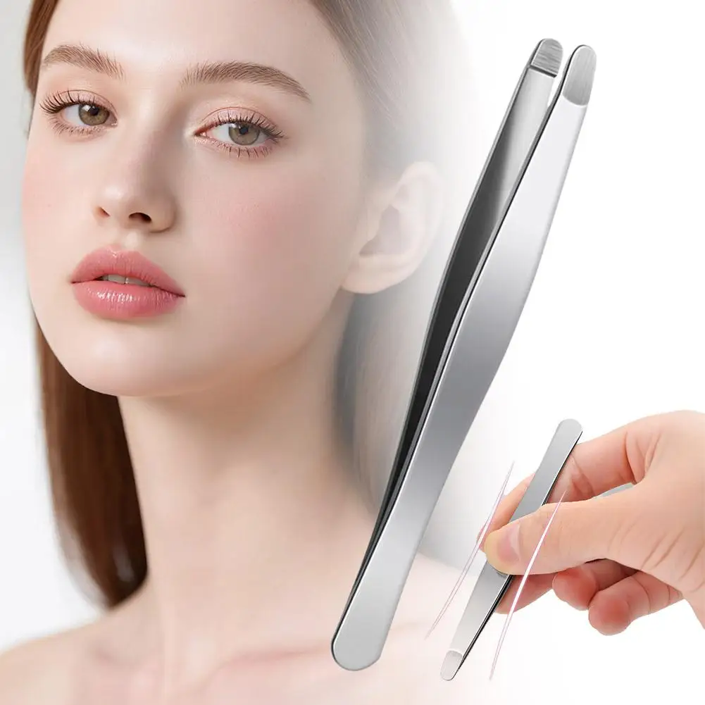Épilateur de sourcils et du visage en acier inoxydable, pincettes inclinées, arrondie de sécurité professionnelle, outils de maquillage précis pour épilation du visage