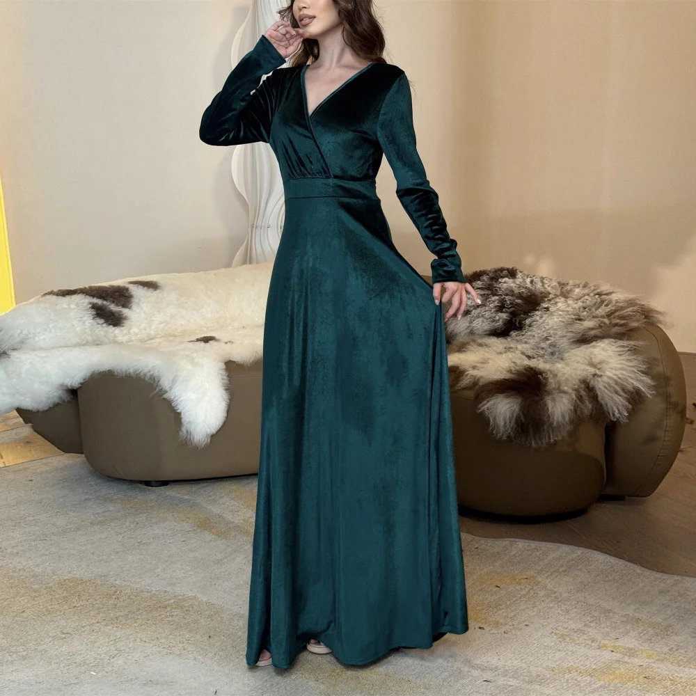 Dünnes Pleuche-Kleid für Damen, Maxikleider, volle Ärmel, elegantes Abendkleid, langes Kleid, muslimische Abayas, islamische arabische Kleider für den Nahen Osten