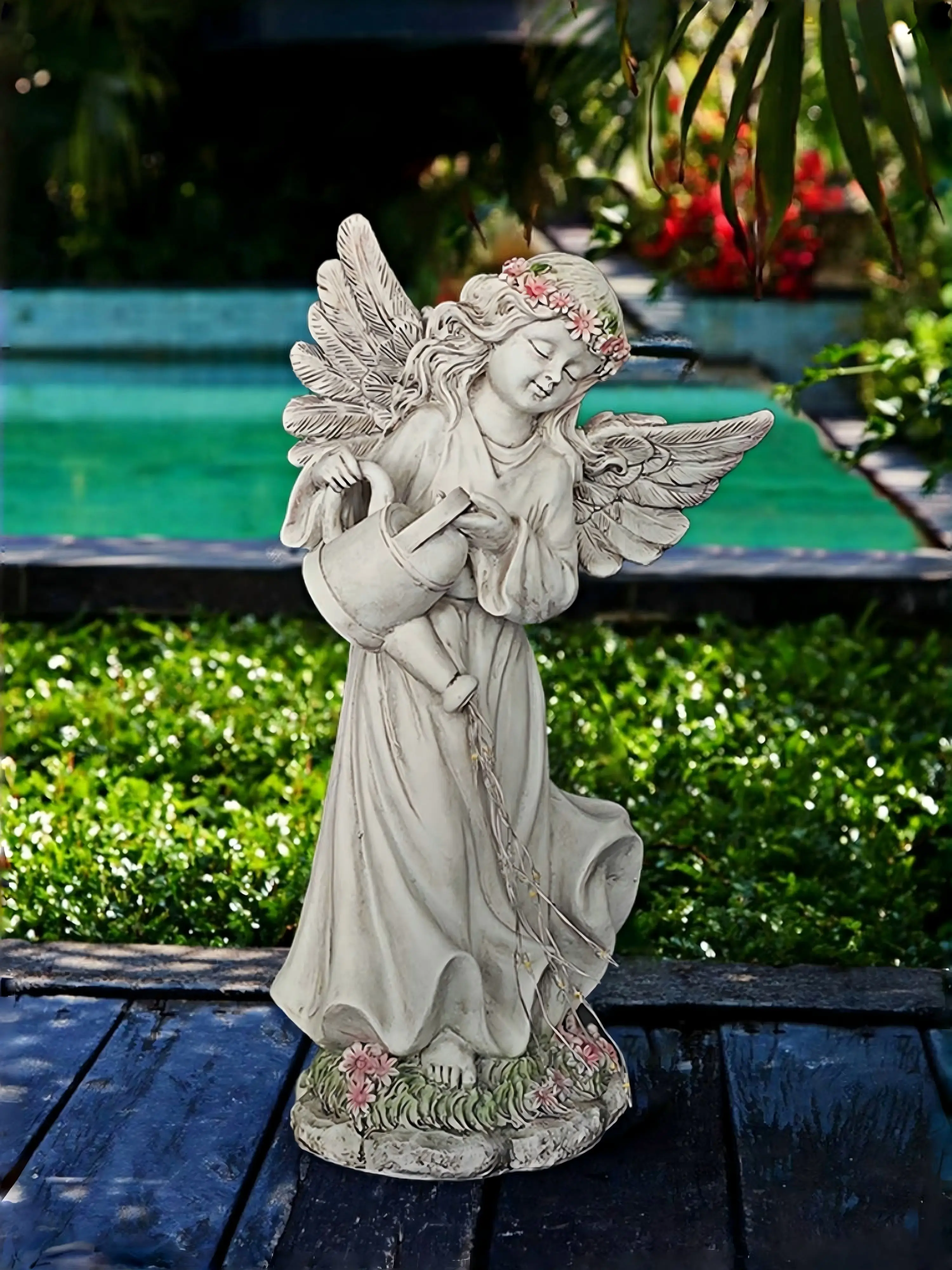 1Pc Solar Angel Statue, Garden Resin Sculpture, Flowing Water