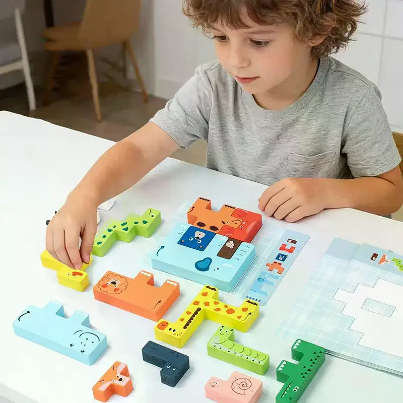 

Деревянные развивающие игры-головоломки, 3D-пазлы с животными, сенсорные игры Монтессори, развивающие игрушки для детей