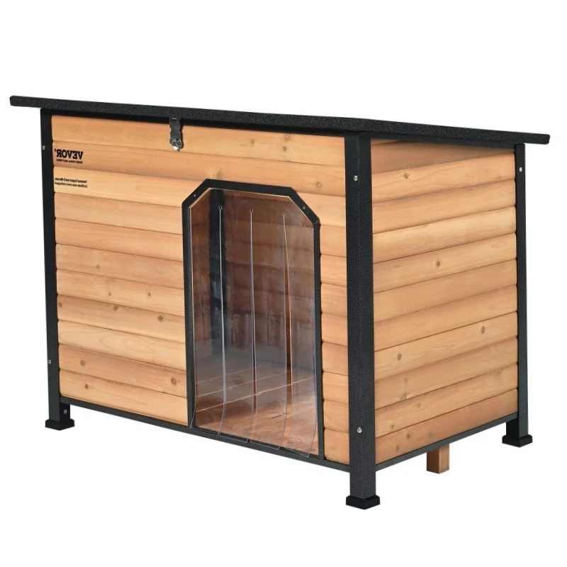 Medium to Large Outdoor Dog House with Waterproof Insulated Elevated Floor Anti-Bite Wood & Iron Frame Open Roof Design for Pets