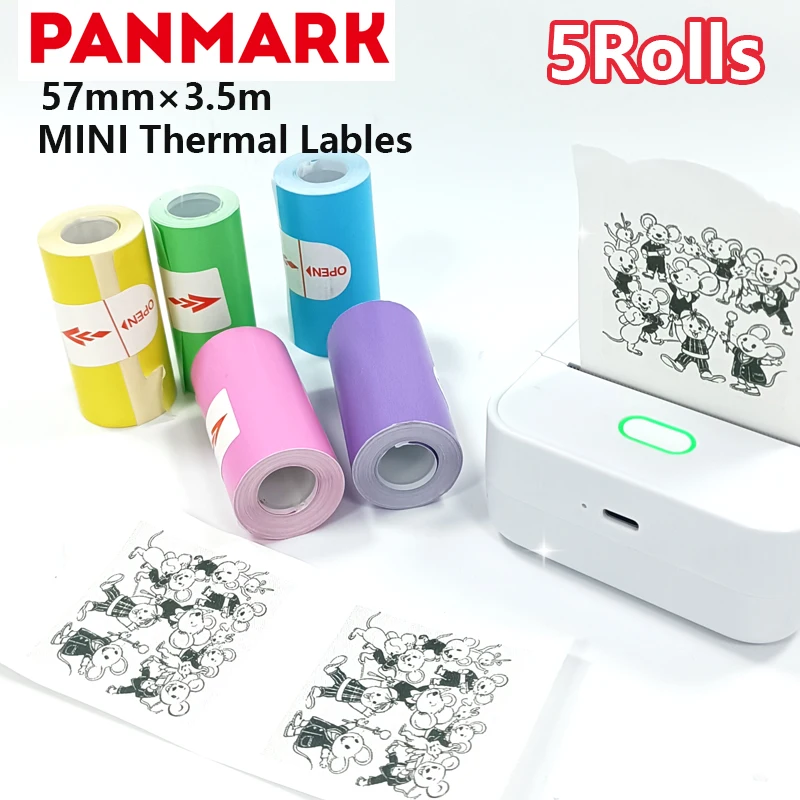 

5 рулонов цветных самоклеящихся мини-термостикеров 57 мм × 3,5 м для термопринтера этикеток Bluetooth, офисная идентификационная термобумага для фото