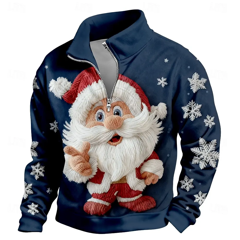 

Funny Santa Clause Graphic Men's Zipper Sweatshirt Fashion Creative Christmas Theme Long Sleeve Pullover Oversize Casual Clothes