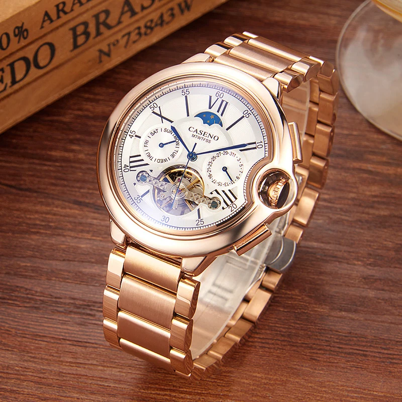 

Top Luxury Brand Men Watch Luminous Fully Automatic Mechanical Watch Moon Phase Calendar Week Fashion Tourbillon Wristwatch Male