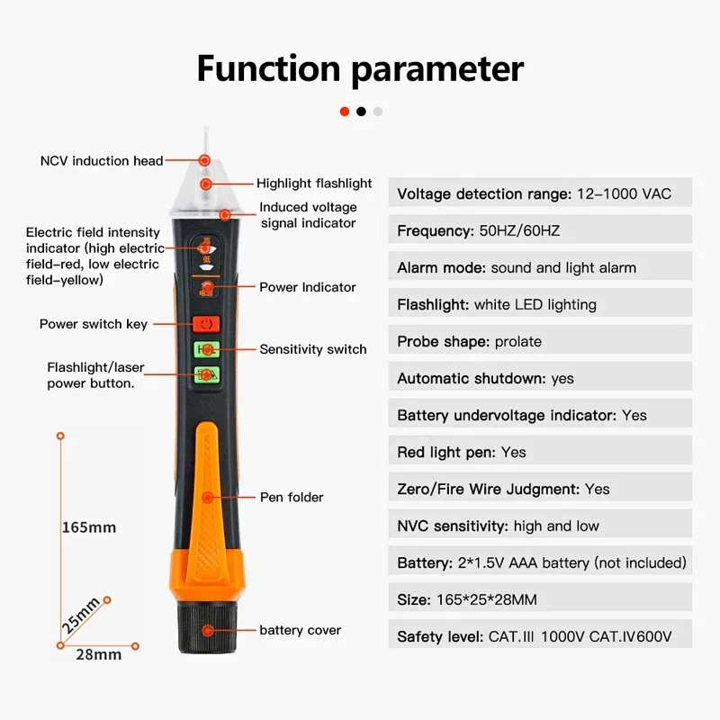 

NJTY T02A Voltage Detector Electrical Pen AC Voltage Tester Smart Breakpoint Finder 12-1000V 50/60Hz Non-Contact Voice