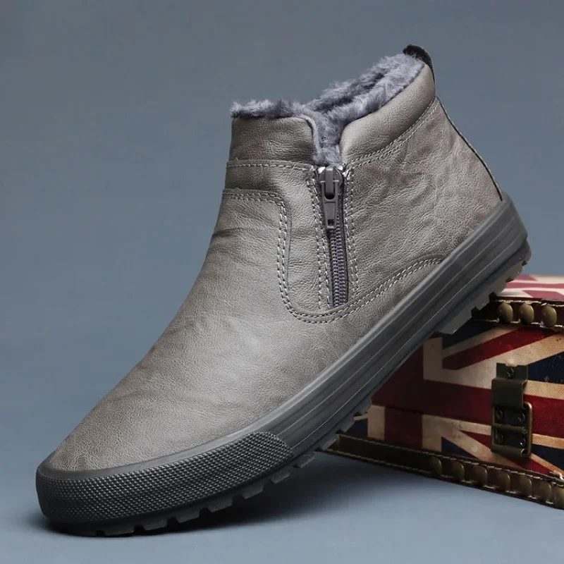Winter New Men Leather Boots shoes for men Warm Plush Inside High Tops Leather Casual Shoes man Platform Boots