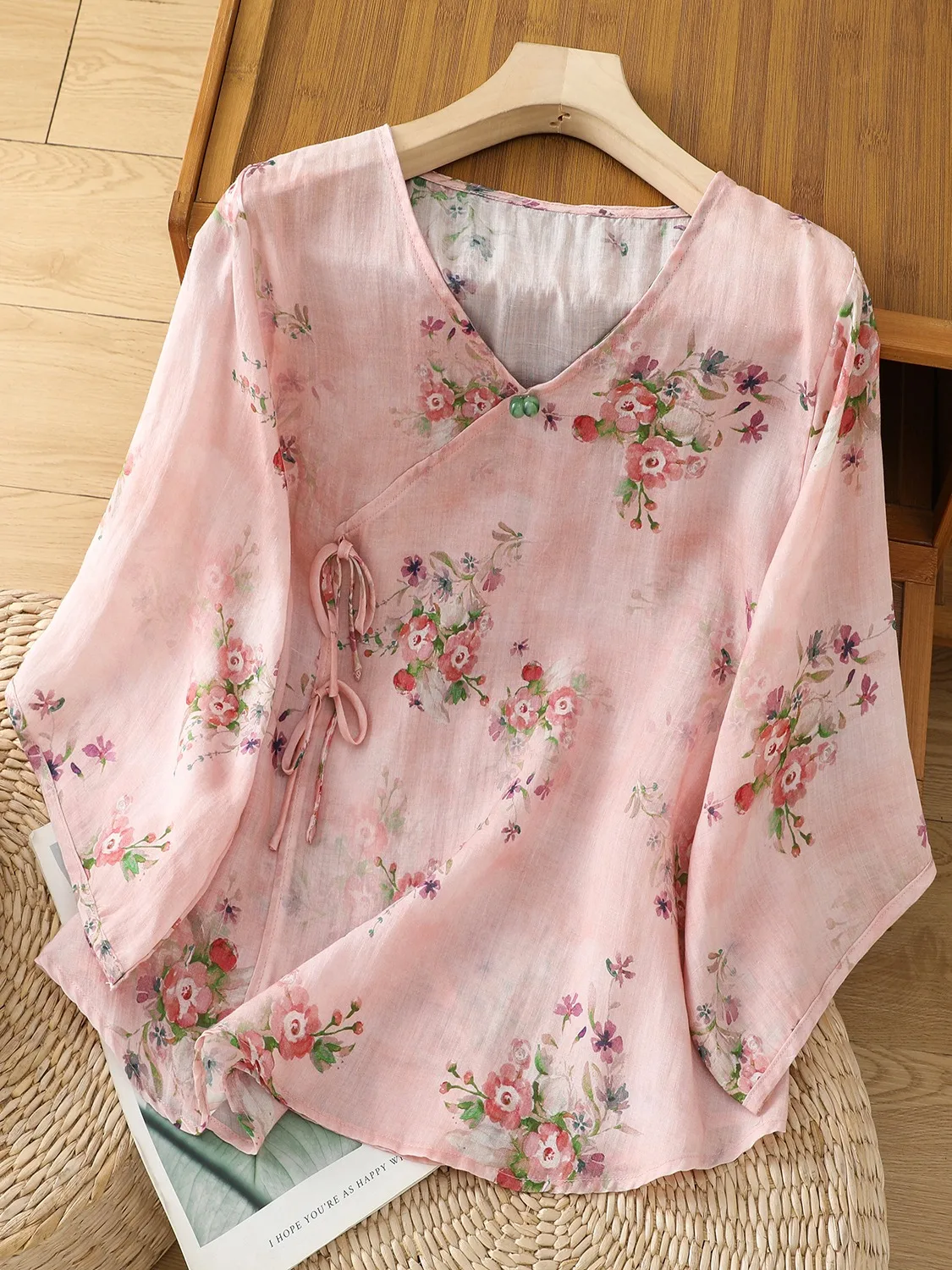 Nuovo Cinese Sle Tendenza Nazionale Obi Tie Lino irt Donne Estate Sottile Quali Anti Invecchiamento V-ne Button down Hanfu Piccolo irt