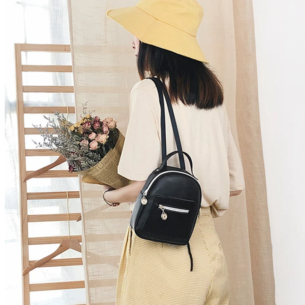 Милый рюкзак BISM для женщин, кожаные мини-рюкзаки, трансформируемая сумка на плечо, кошелек для мобильного телефона, сумка через плечо, черный