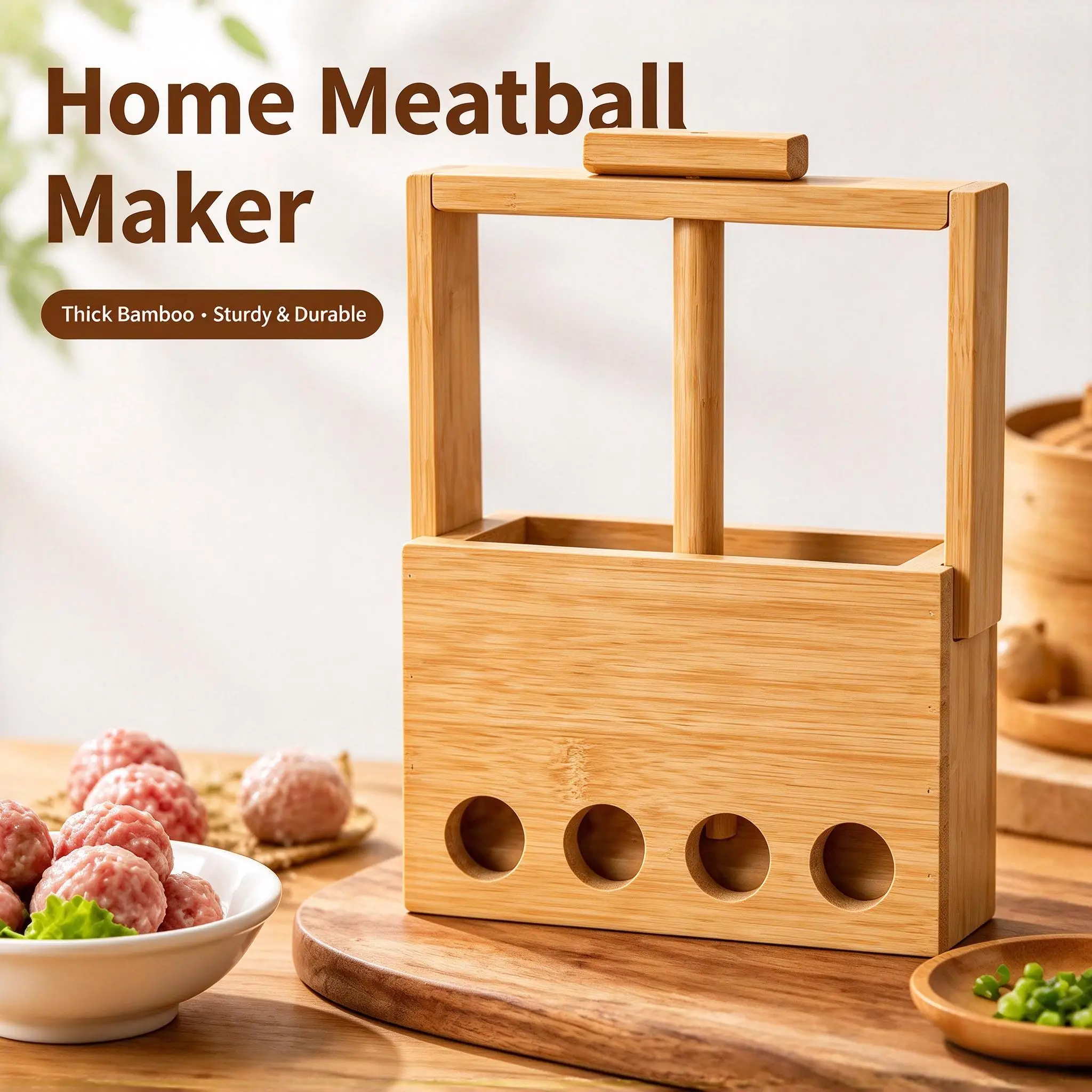 Bamboo Meatball Maker Hand Press Meatball Making Mold Homemade Shrimp Vegetable Ball Forming Tool for Home Kitchen Cooking