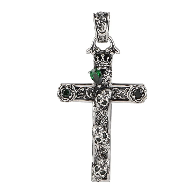 S925 Sterling Silver Charms Pendants for Women Men New Fashion Rose Crown and Skull-head Emerald Cross Jewelry Wholesale