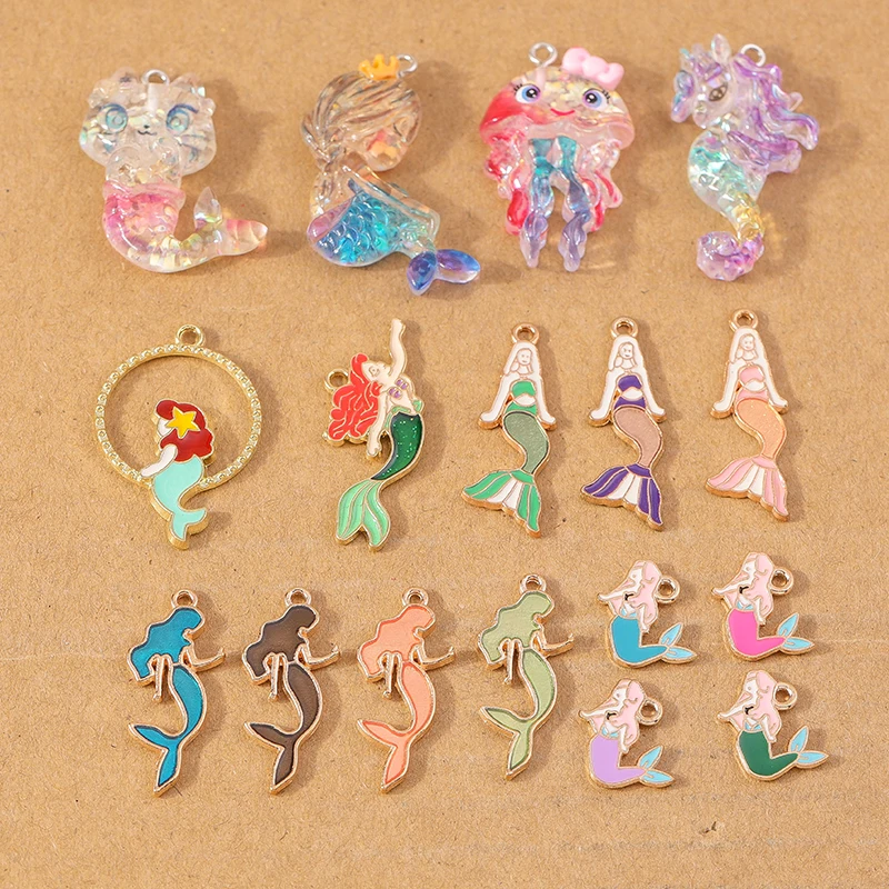 10pcs Cute Marine Life Mermaid Charms Pendants for  Making Earrings Necklaces Handmade Bracelet DIY Jewelry Accessories Supplies