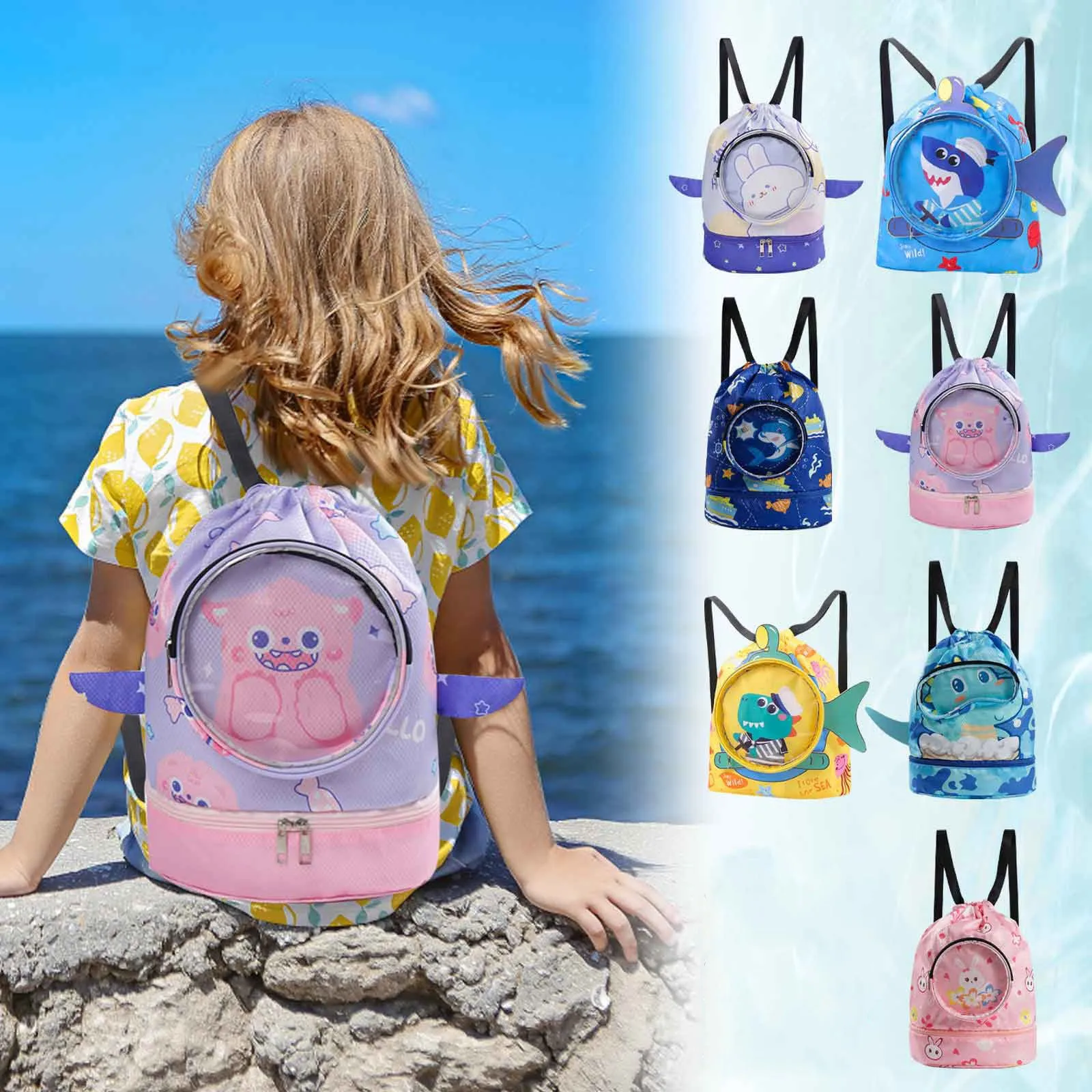 

Lightweight Waterproof Backpack, Dry Separation Swimming Bag , Cartoon Storage Bag, Sports Portable Cute Swimming Bag