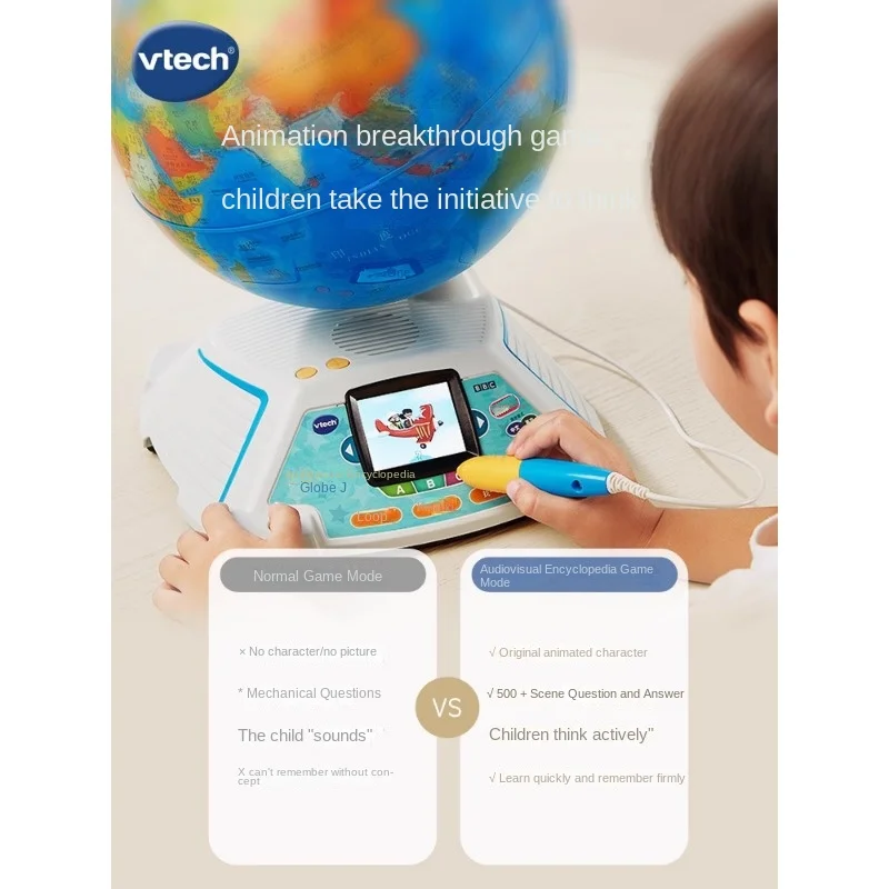 VTech mainan edukasi dini Reag anak-anak, mainan pencerahan geografi anak-anak suara pemicu titik Globe Audio-visual