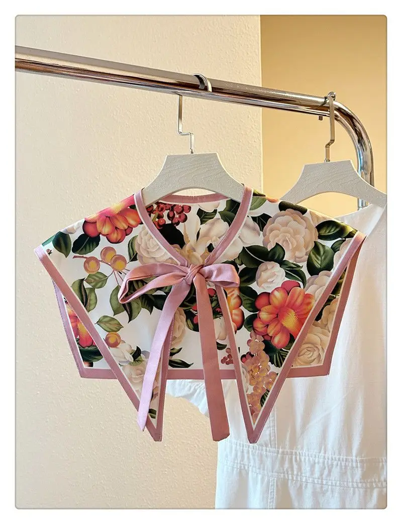 Women's Drawstring Cape Printed Pattern False Collar