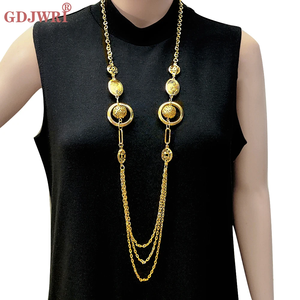 Long Three Layers Trendy For Women Jewelry Statement Necklace Personality Long African Beads Pendant Maxi Collar Chain