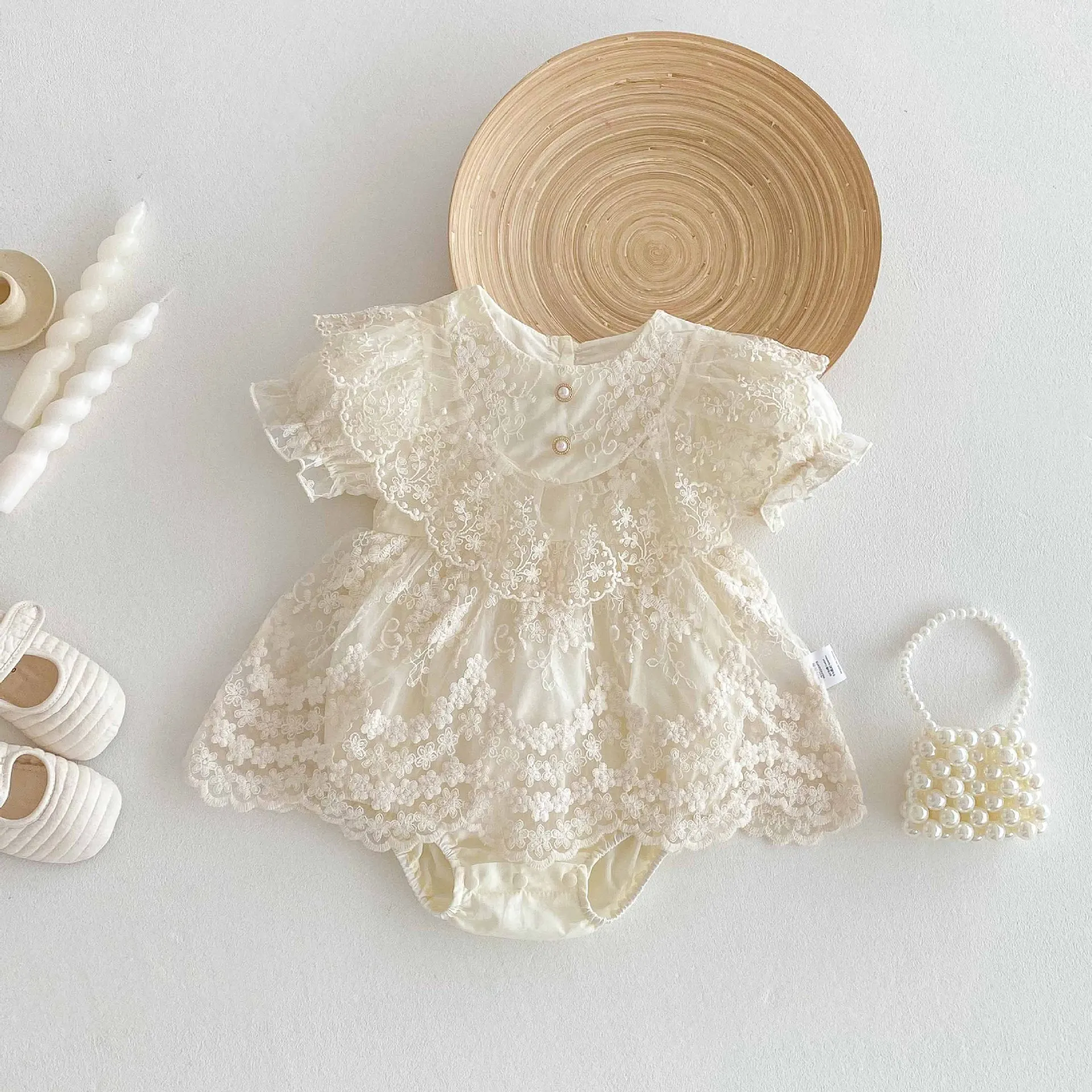 

Summer Newborn Clothes Baby Girls Bodysuit Baby Princess Dress Cute Lace Embroidered Toddler Short Sleeve Bodysuits& One-piece