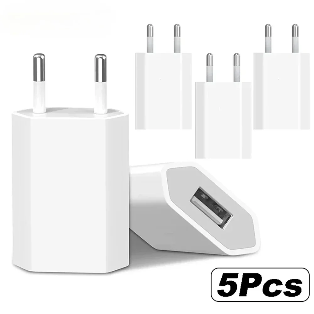 1-3Pcs Universal EU Plug 5V 1A USB Charger Fast Charging Mobile Phone Travel Wall Charger For iPhone 15 14 Samsung Xiaomi Huawei