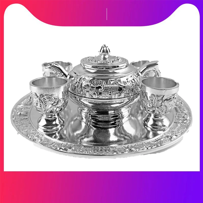 

Momofu 999 Silver Tea Set 1 Plate 1 Pot 4 Cups chinese Retro Tea Set Gift